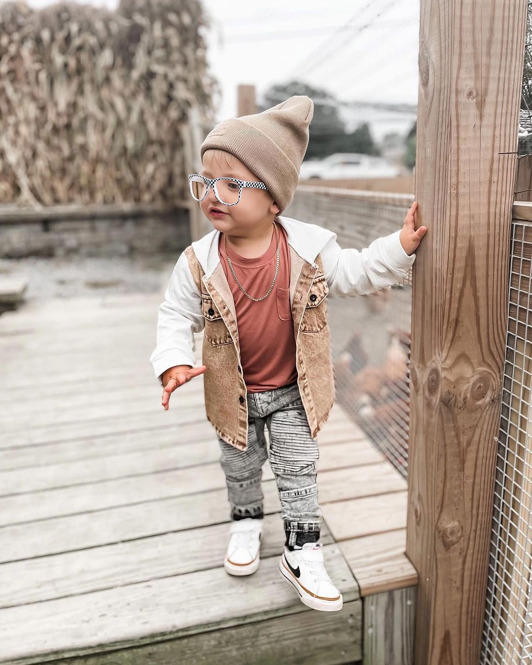 Hooded Denim Shacket - Brown