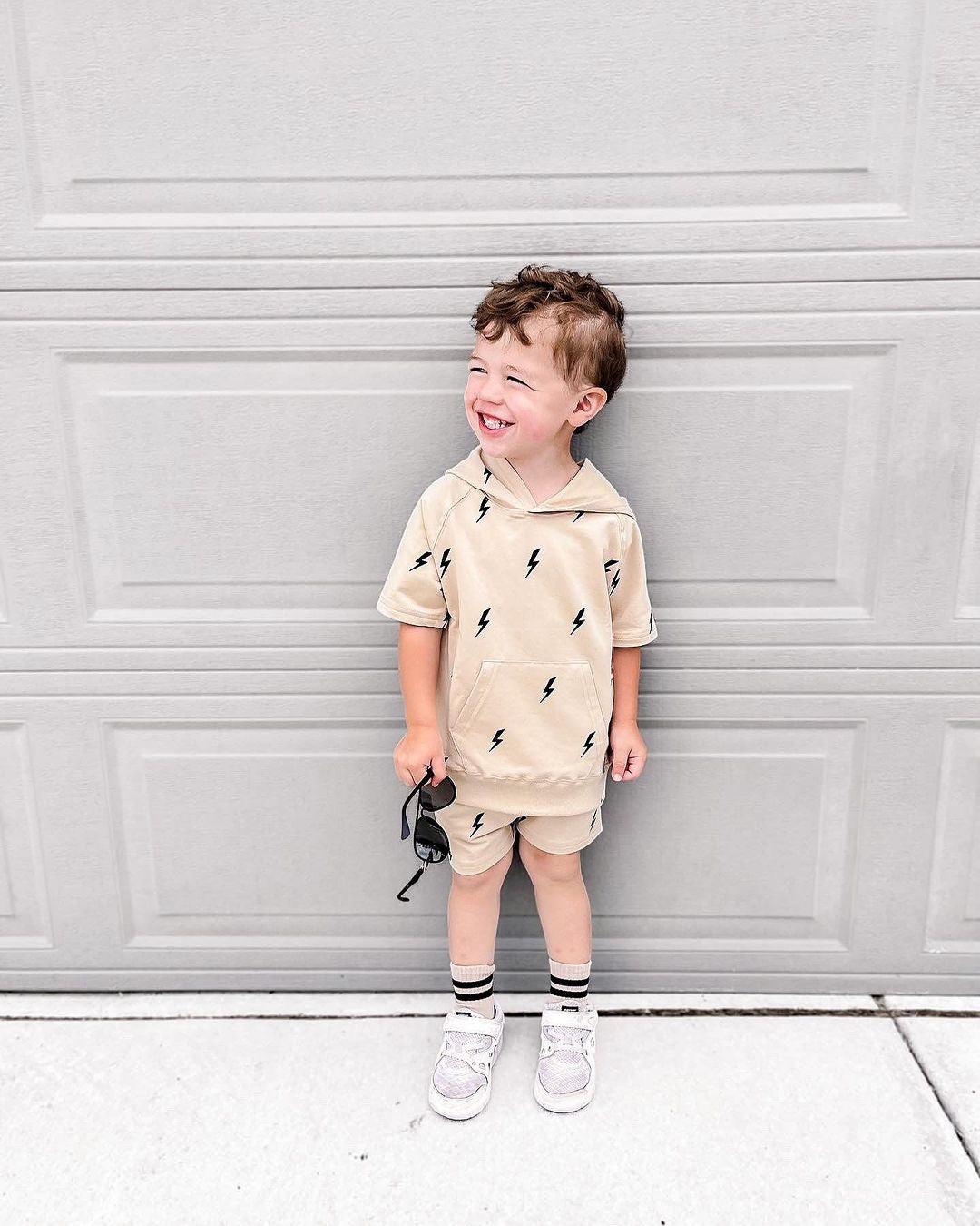 Hooded Shorts Set - Lightning Bolts