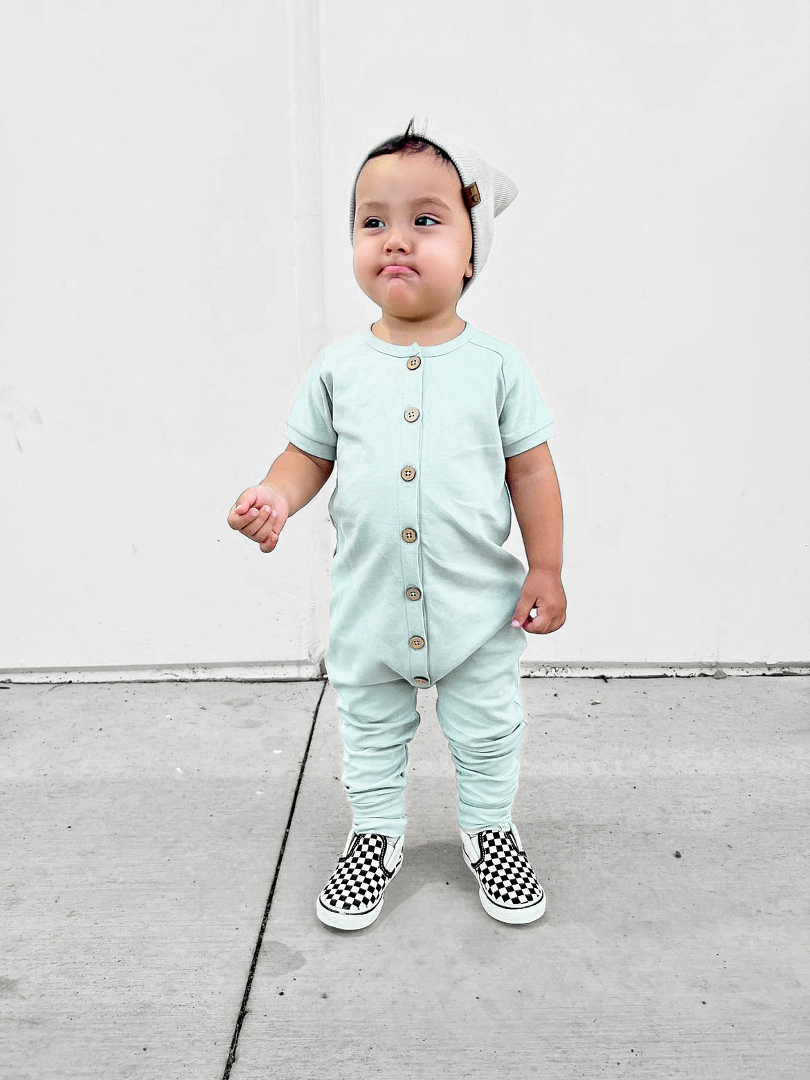 Button Romper - Mist