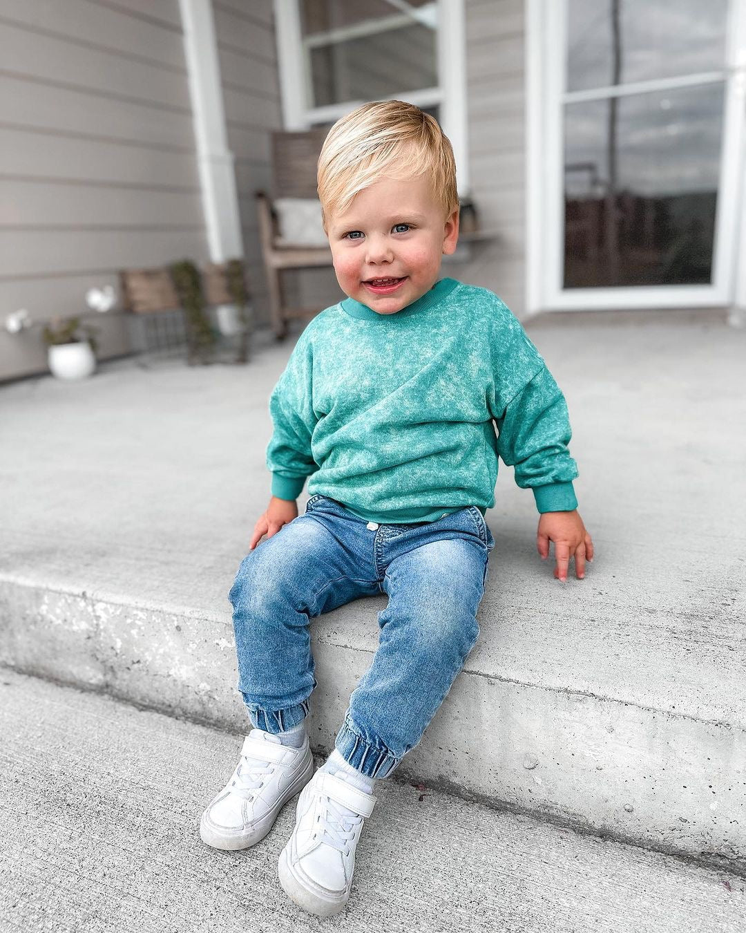 Batik Wash Crewneck Pullover - Teal