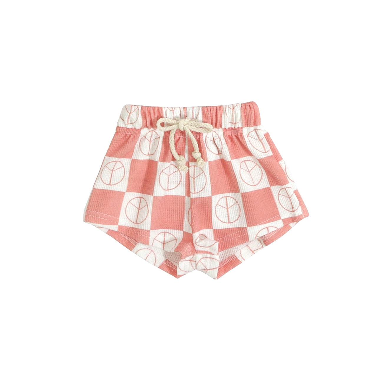 Checkered Waffle Shorts Set - Watermelon