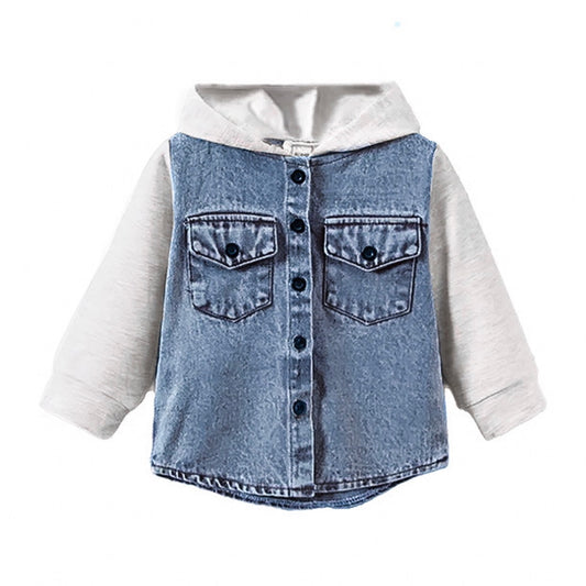 Hooded Denim Shacket - Blue
