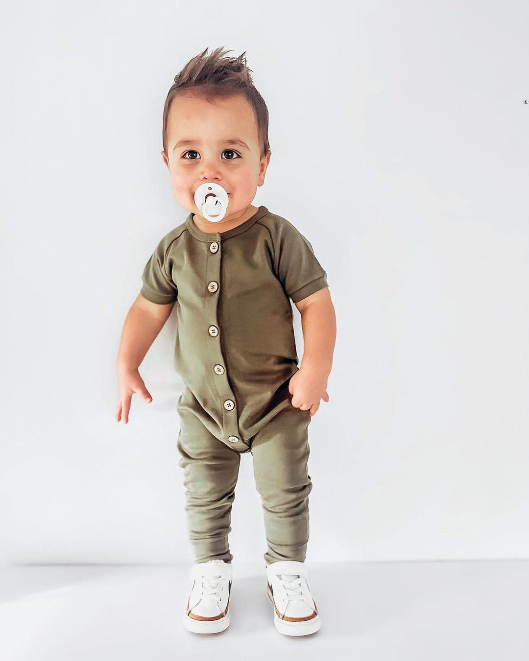 Button Romper - Olive