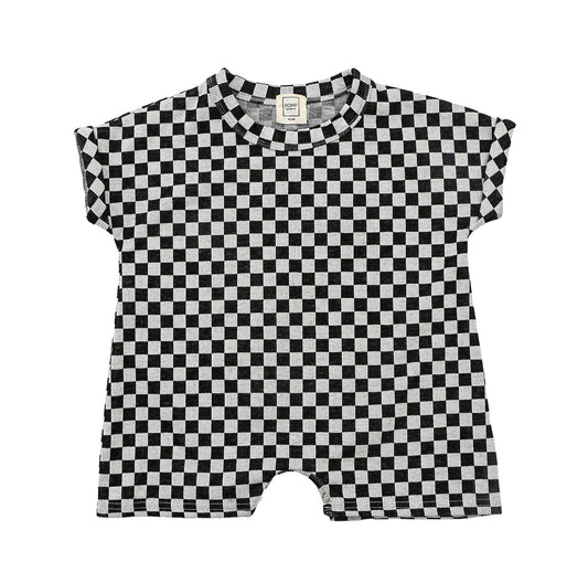 Checkered Shortie Romper - Grey/Black