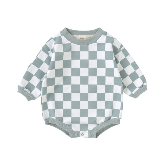 Checkered Sweater Romper - Steel