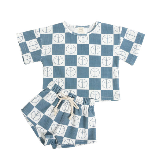 Checkered Waffle Shorts Set - Slate